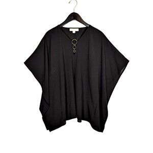 Michael Kors Black O-Ring Poncho Top Blouse Crepe Slinky Lagenlook Sz S/M Loose